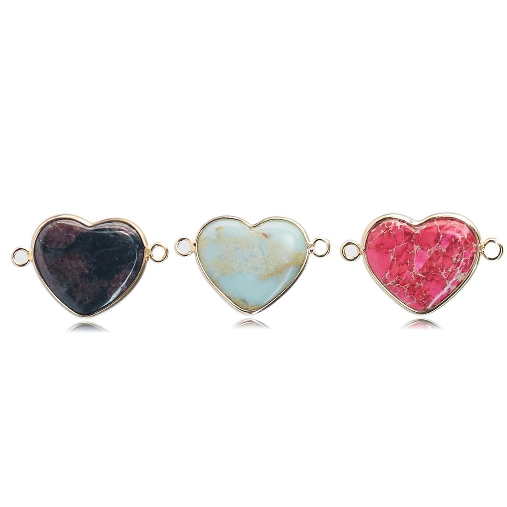 5483 Heart-Shaped Imperial Jasper Stone Connectors – 3 Colors, 32x20x6mm
